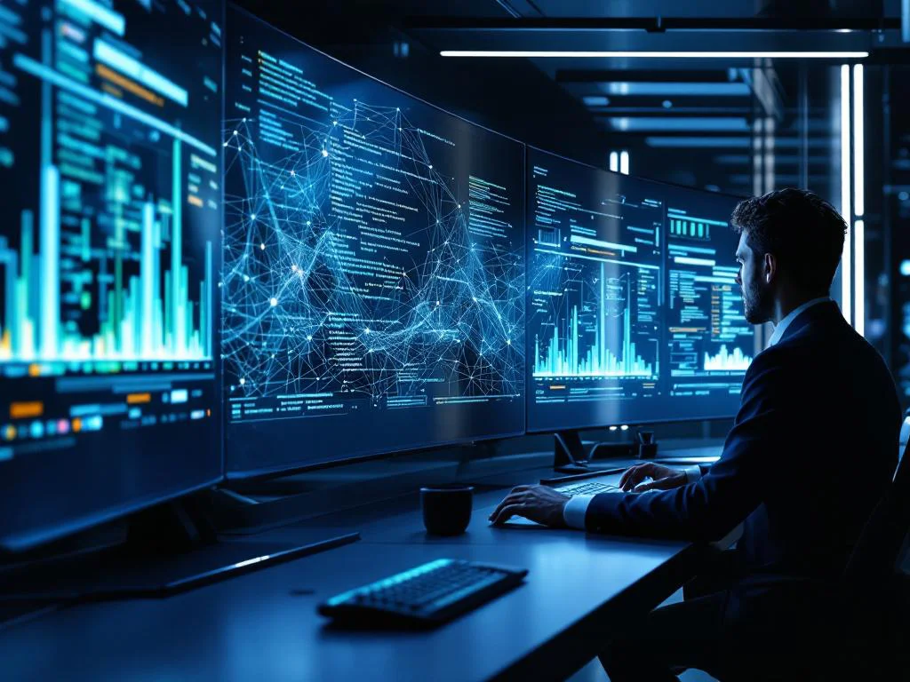 Современная рабочая станция, где на экране Python-код объединяет визуализацию данных API Steam с корпоративными дашбордами. Иллюстрация символизирует экспертизу Surf в интеграции сложных систем для Enterprise-решений.