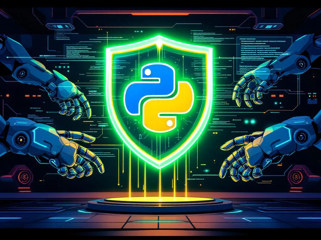 Визуализация надежности FinTech-решений с помощью автоматизированного тестирования на Python Playwright, где цифровой щит защищает потоки данных.