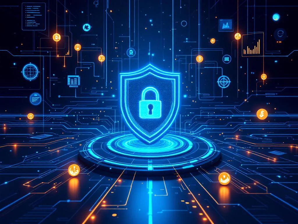 Архитектура безопасного финтех-приложения, разработанного Surf с помощью Python и PyCryptodome, изображенная в виде криптографического щита, защищающего ядро данных.